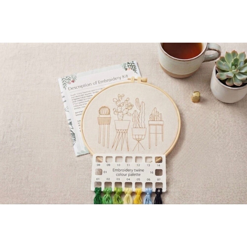 Cactus Plant Hand Embroidery Starter Kit with Hoop and Thread